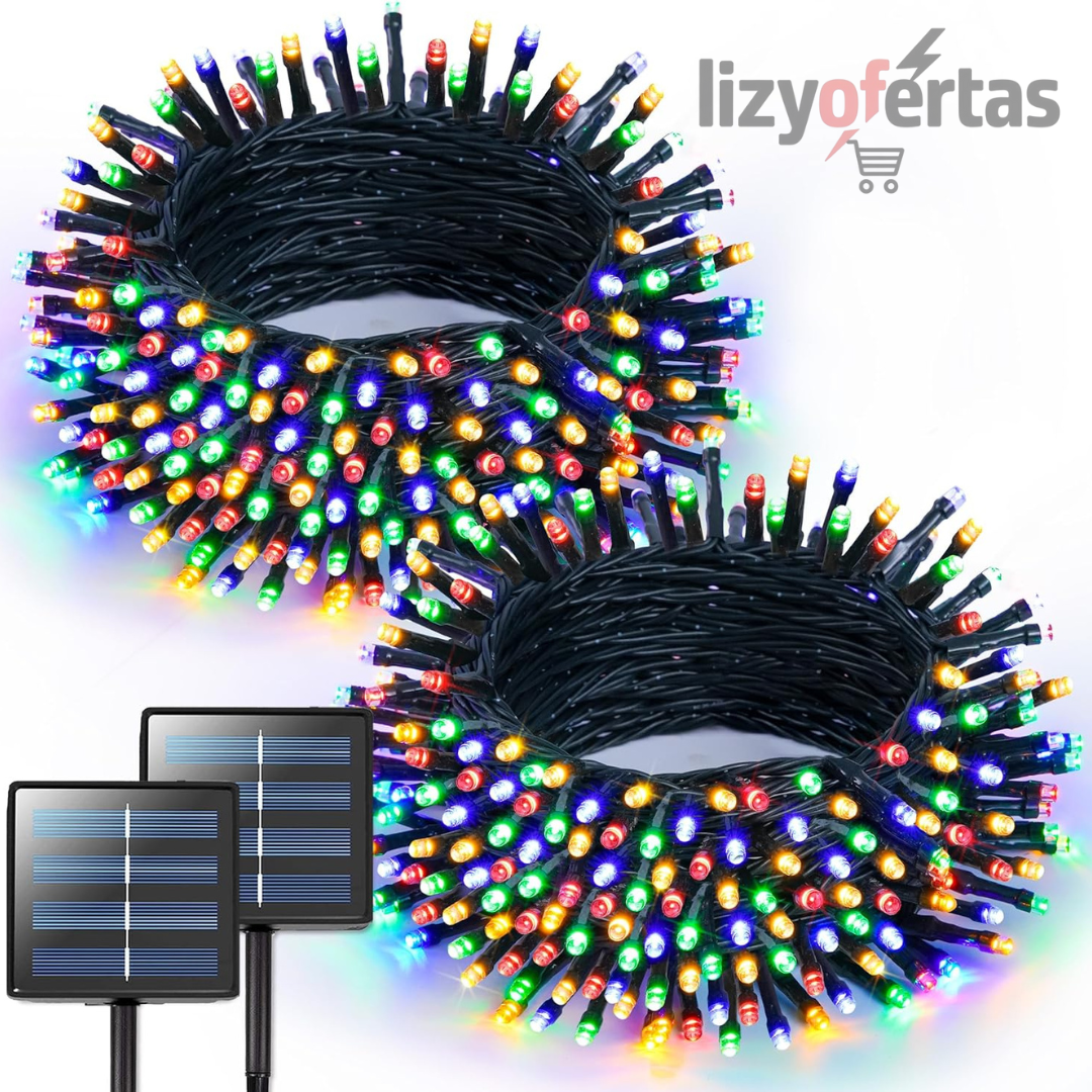 Luces Navideñas Multicolores Resistentes al Agua a Panel Solar