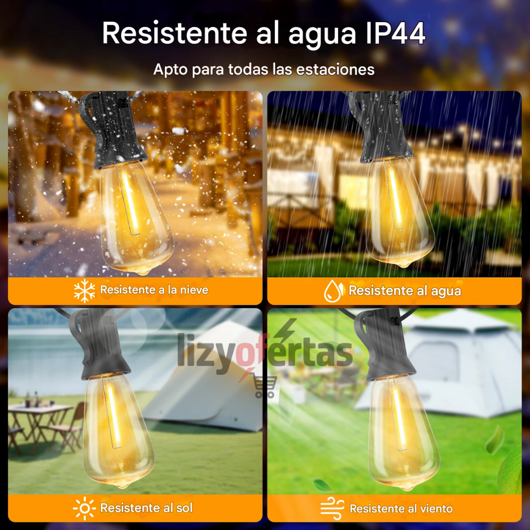 Guirnalda Solar Vintaje LED - Luz Calida Decorativa Exterior